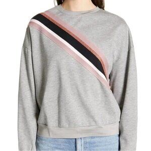 Ted Baker Sweatshirt Women Small Gray Pink Heysin Stripe Shimmer Top Athleisure